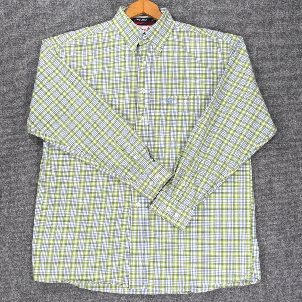 Wrangler George Strait Cowboy Cut Men's Large Green Blue Plaid Western Shirt